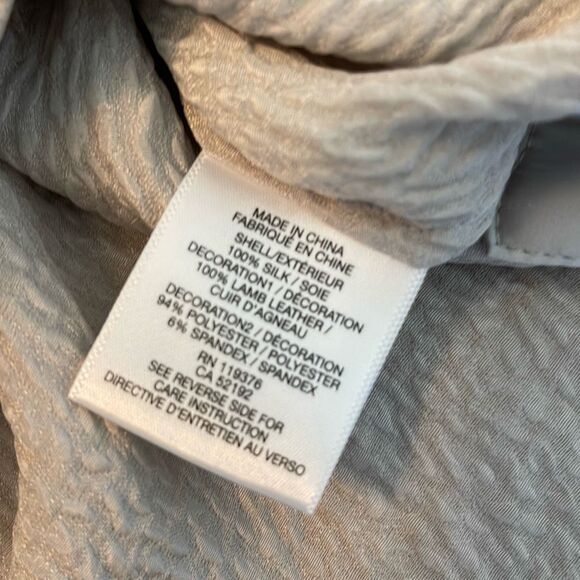 Helmut Lang Womens Tissue Silk Leather Trim High Low Sleeveless Blouse Taupe Pet - Picture 6 of 8